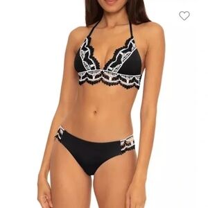 NWT Becca by Rebecca Virtue Delilah Crochet Trim Halter Bikini Top & Bottom
